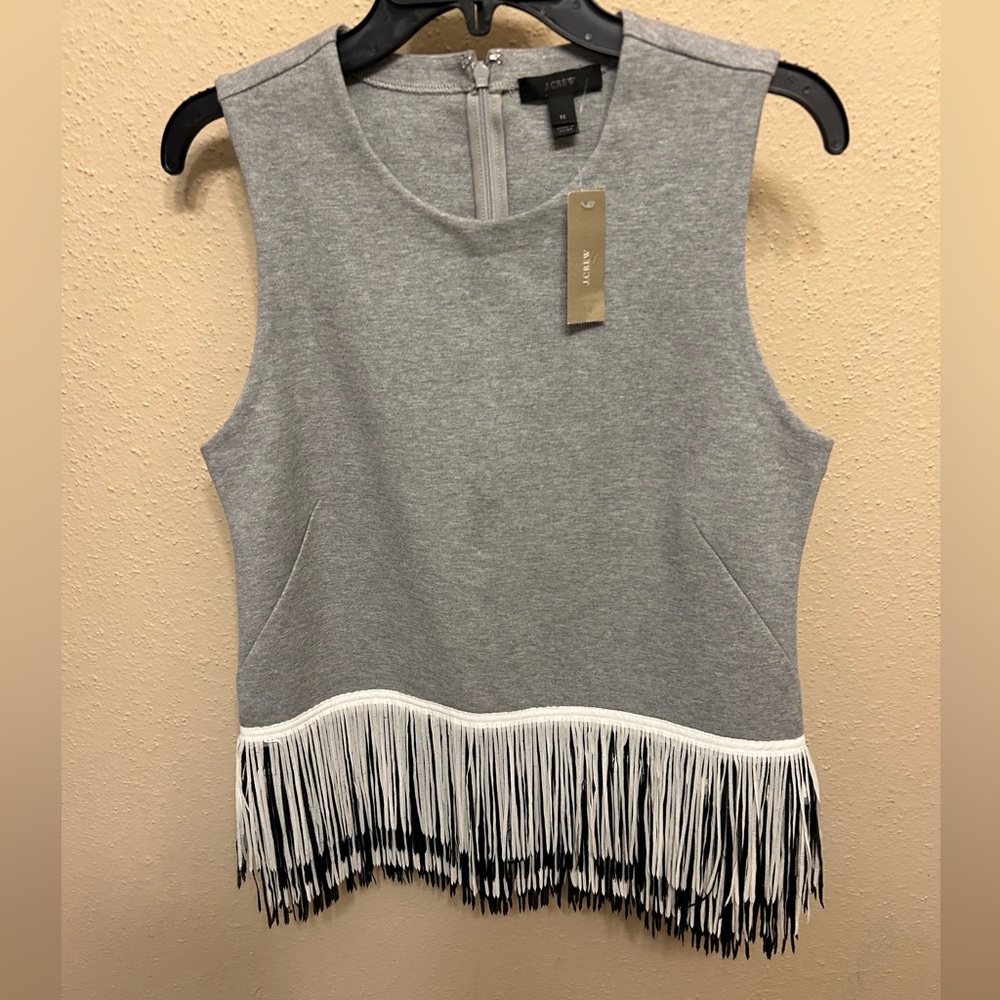 J Crew gray fringed tank size M
